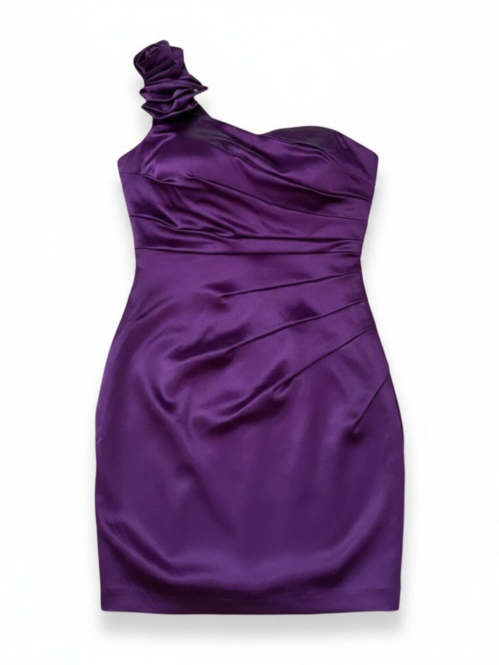 NWT April Shakira Satin Mini Dress Women’s Medium Purple One Shoulder Formal - Picture 2 of 10